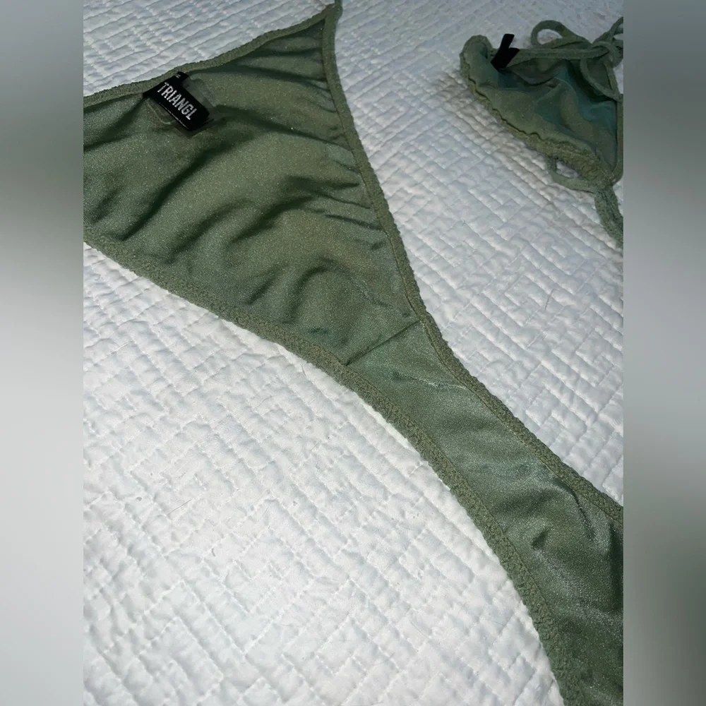 triangl swimwear Olive Green Textured Tie Bikini